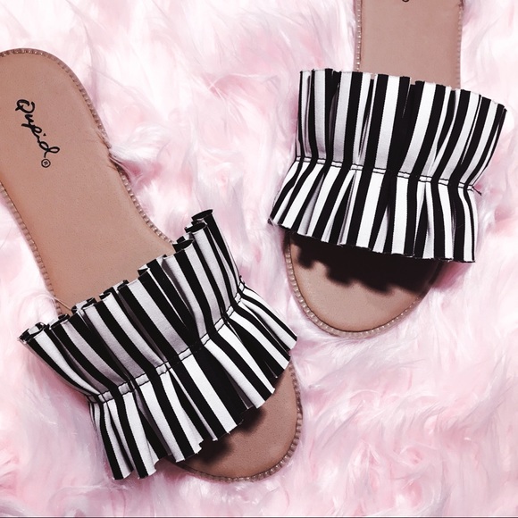 black and white striped sandals